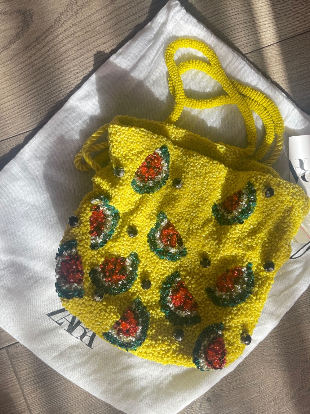 Zara Yellow Beaded Watermelon Crossbody Bag